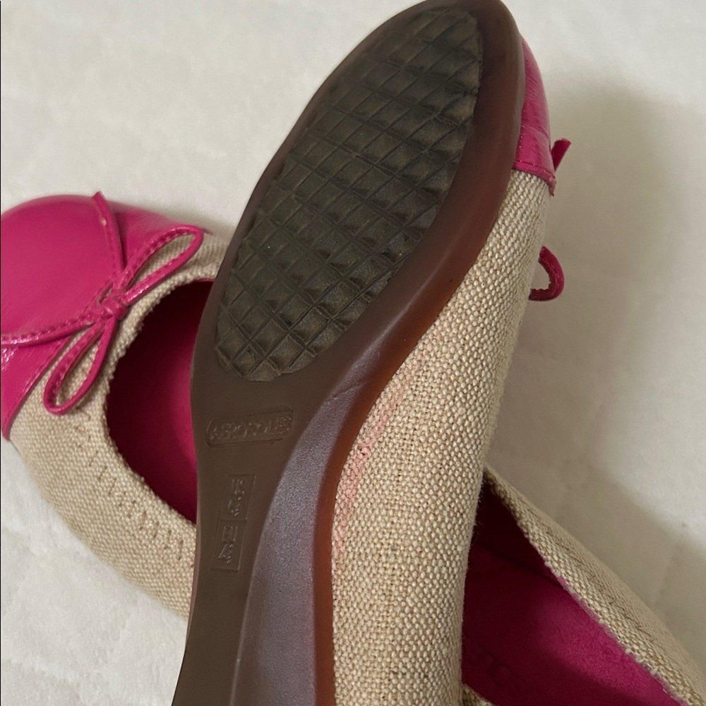 Aerosoles | Pink Patent Tan Canvas Ballet Flat Shoes | Size 6.5 - Picture 8 of 10